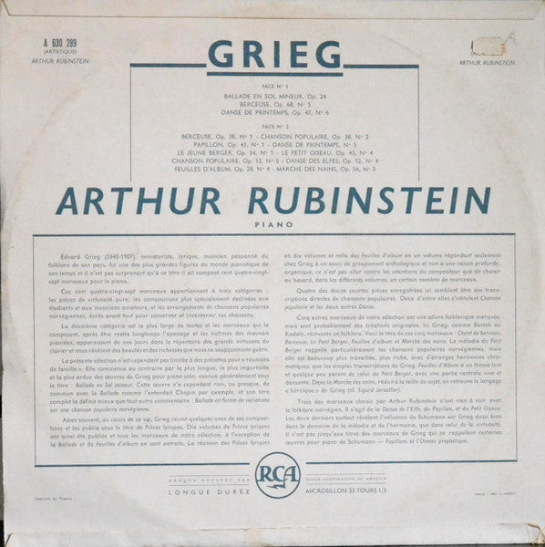 Edvard Grieg, Arthur Rubinstein – Grieg Par Arthur Rubinstein