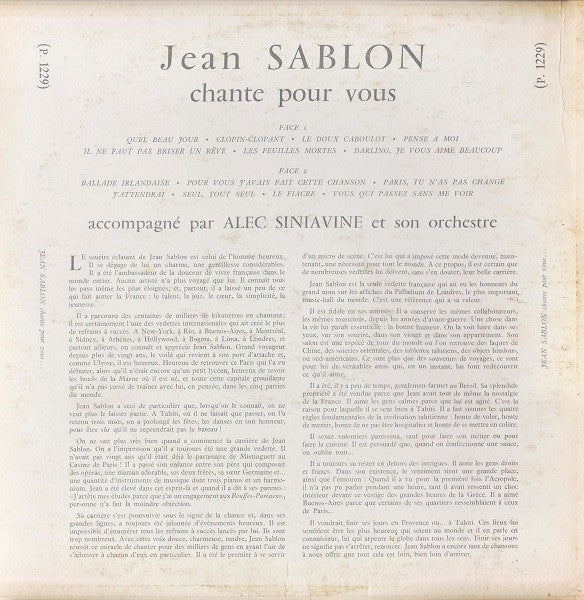 Jean Sablon Avec Alec Siniavine Et Son Orchestre – Jean Sablon Chante Pour Vous Ses Grands Succès