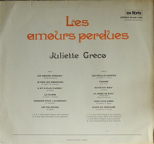 Juliette Gréco – Les Amours Perdues