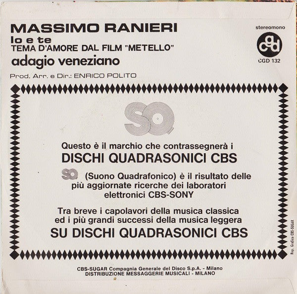 Massimo Ranieri – Io E Te / Adagio Veneziano