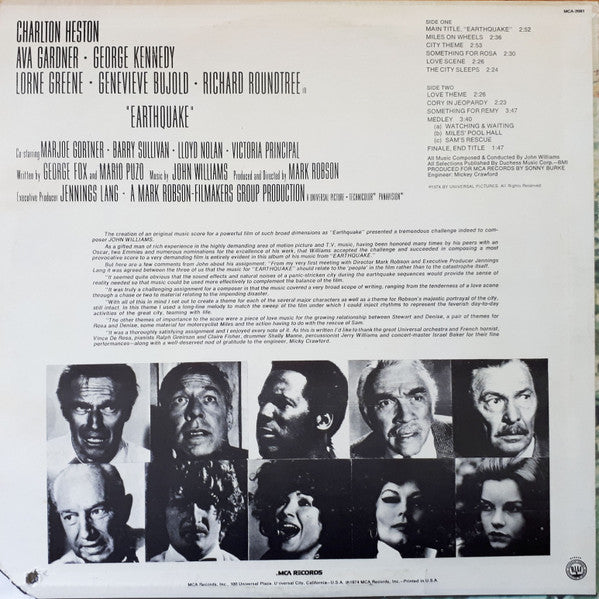 John Williams (4) – Earthquake • Music From The Original Motion Picture Soundtrack