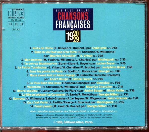 Various – Les Plus Belles Chansons Françaises - 1920-29