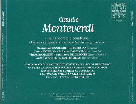 Claudio Monteverdi – "Selva Morale E Spirituale" Œuvres Religieuses Variees