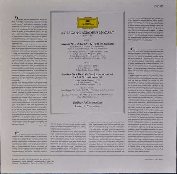 Wolfgang Amadeus Mozart / Berliner Philharmoniker, Karl Böhm – Posthorn-Serenade KV 320 / Serenata Notturna KV 239