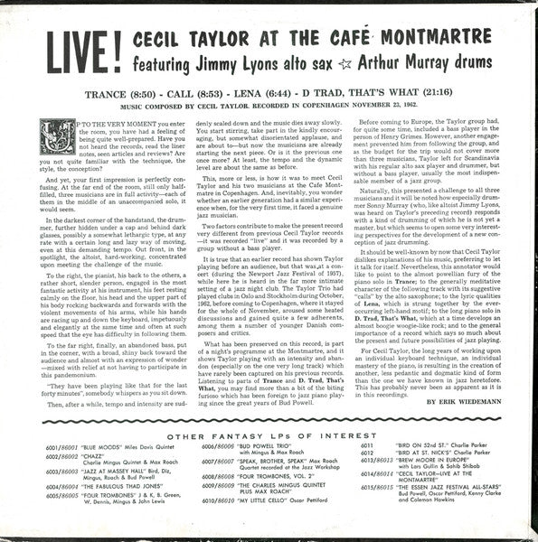 Cecil Taylor – Live At The Cafe Montmartre