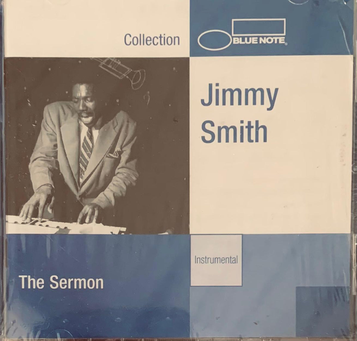 Blue note collection vinyl album cover featuring jimmy smith playing organ from the sermon 1958 original release