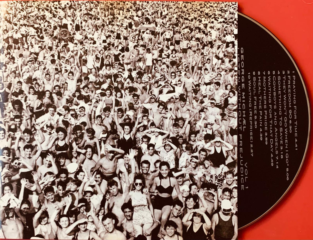 Black and white photograph of dense crowd on original cd album cover with red cd sleeve visible for various artists party crowd compilation