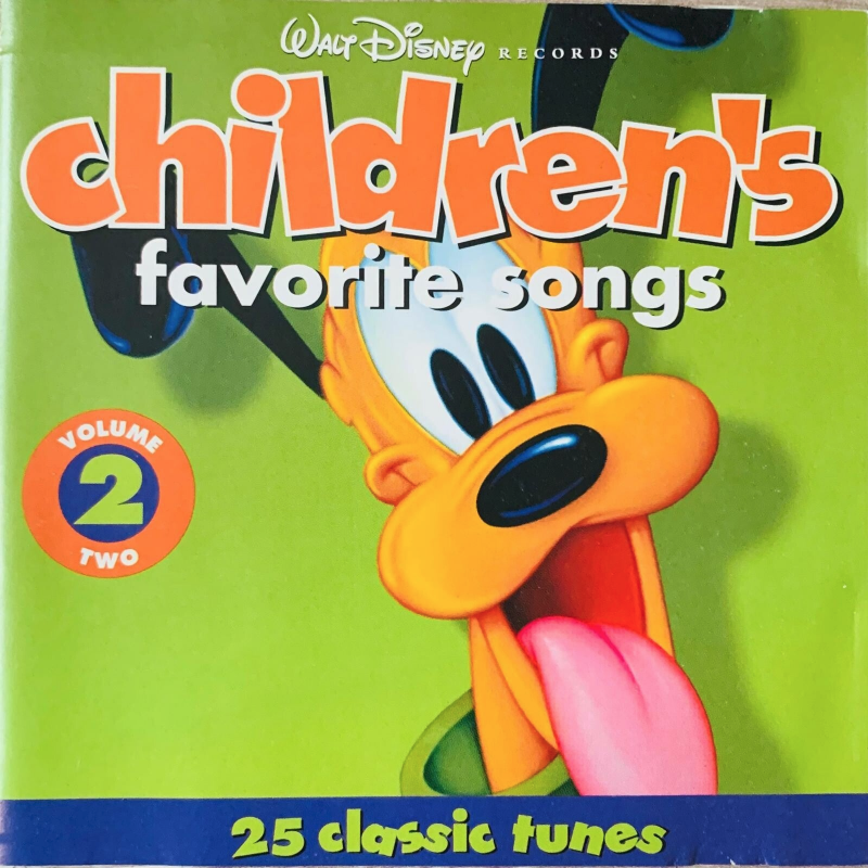 Vibrant green disney children’s favorite songs vol 2 cd featuring goofy with tongue out and 25 classic tunes
