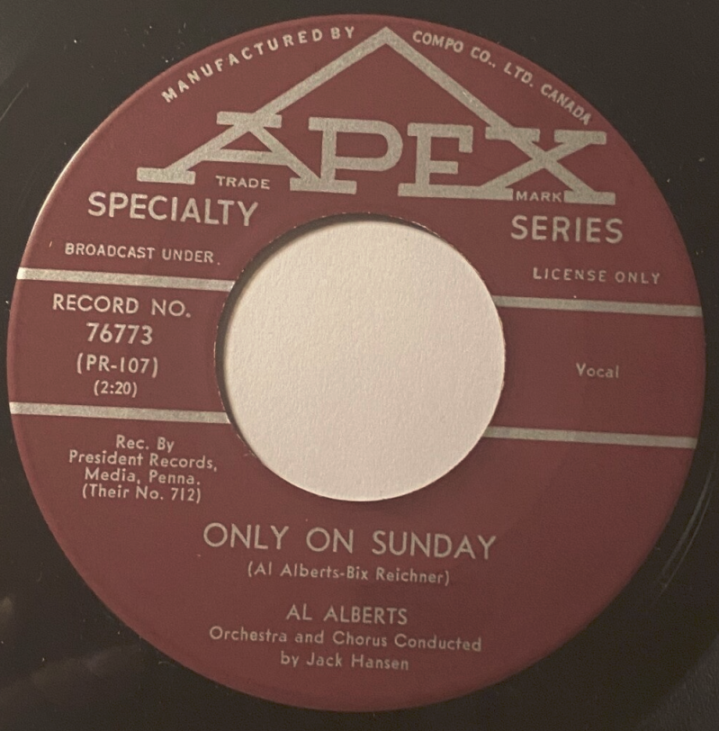 Al Alberts - Heaven Needed An Angel Vinyle 45T Apex 76773 Canada Rare Pop 1961 — Vg+ / 50,04€