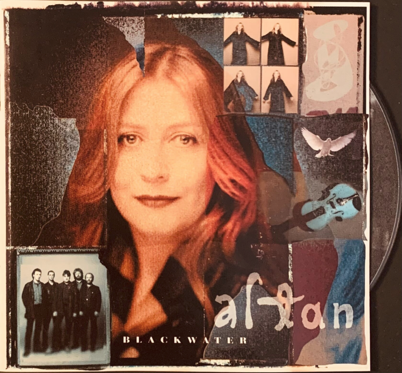 The album cover for altan blackwater 1996 original cd features a collage with a central woman portrait and musical elements