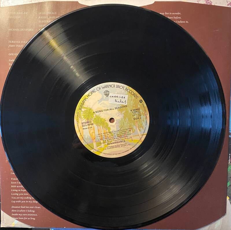 Renaissance A Song for All Seasons — Vg+ to Ex / Vg+