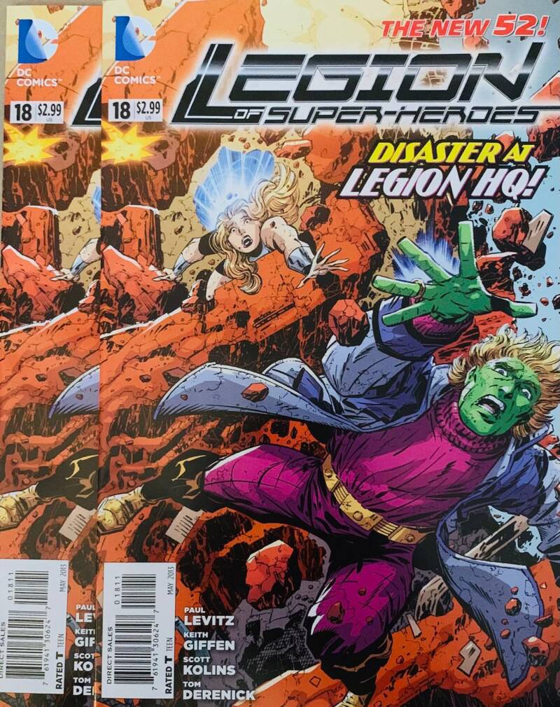 Dc comics legion of super-heroes issue 18 comic featuring vibrant orange and red rocky terrain action scene from 2013