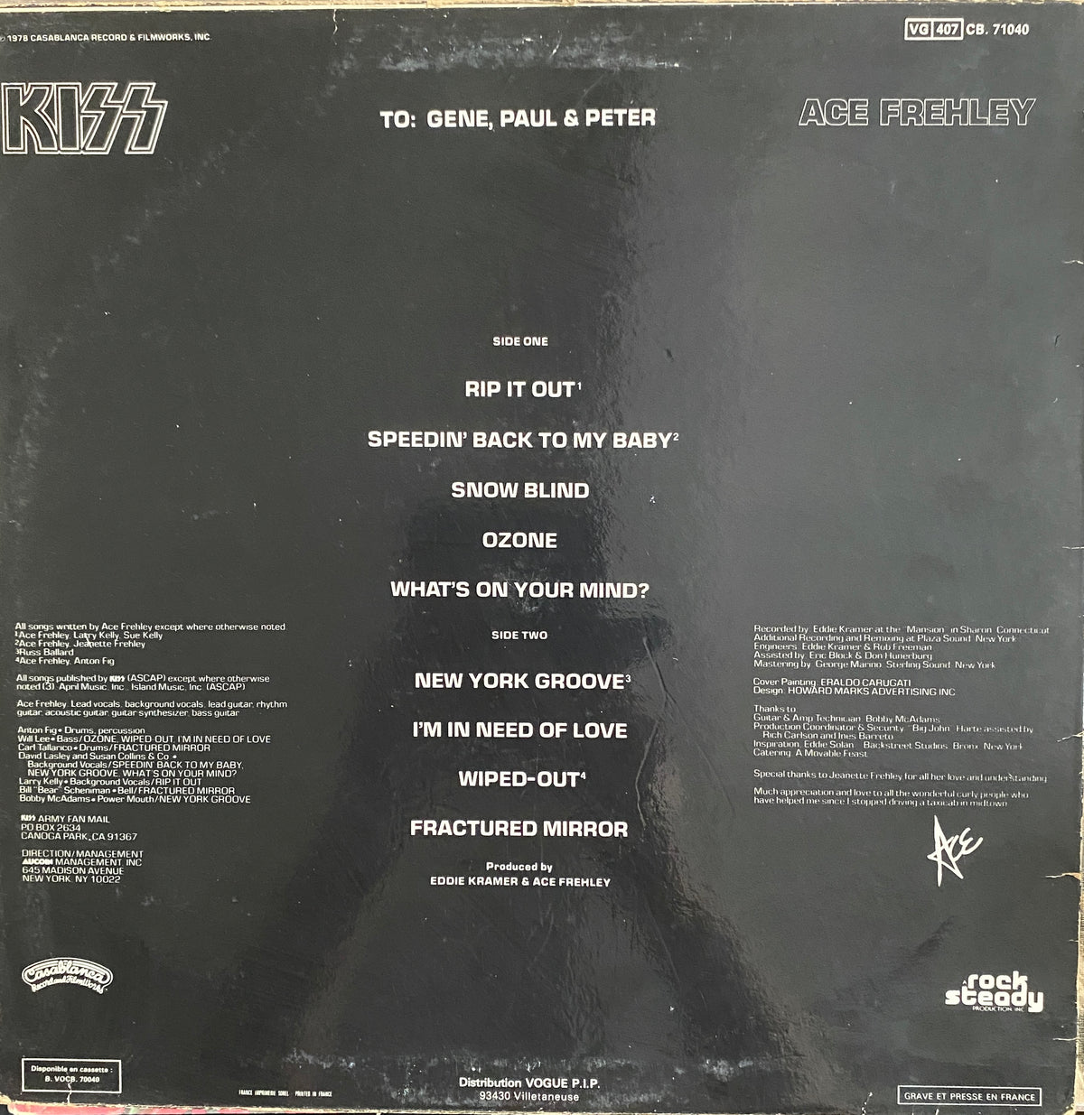 KISS / Эйс Фрейли – Ace Frehley (Виниловая пластинка LP 33 об/мин)