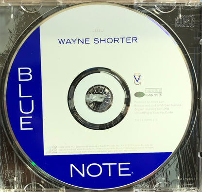Blue note jazz album cd 001 featuring wayne shorter blue with minimalist white and blue label design