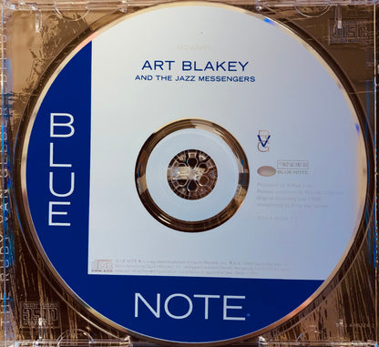 Blue note records cd featuring art blakey and the jazz messengers with minimalist white and blue design titled cd 001
