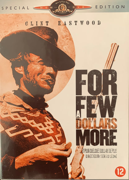 Special edition dvd cover for for a few dollars more starring clint eastwood in a brown cowboy hat on orange background