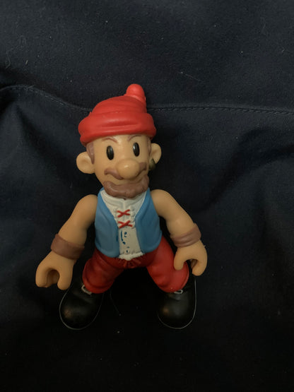 Toys 001 figurine with red cap beige skin beard blue vest white shirt red pants brown wristbands and black shoes