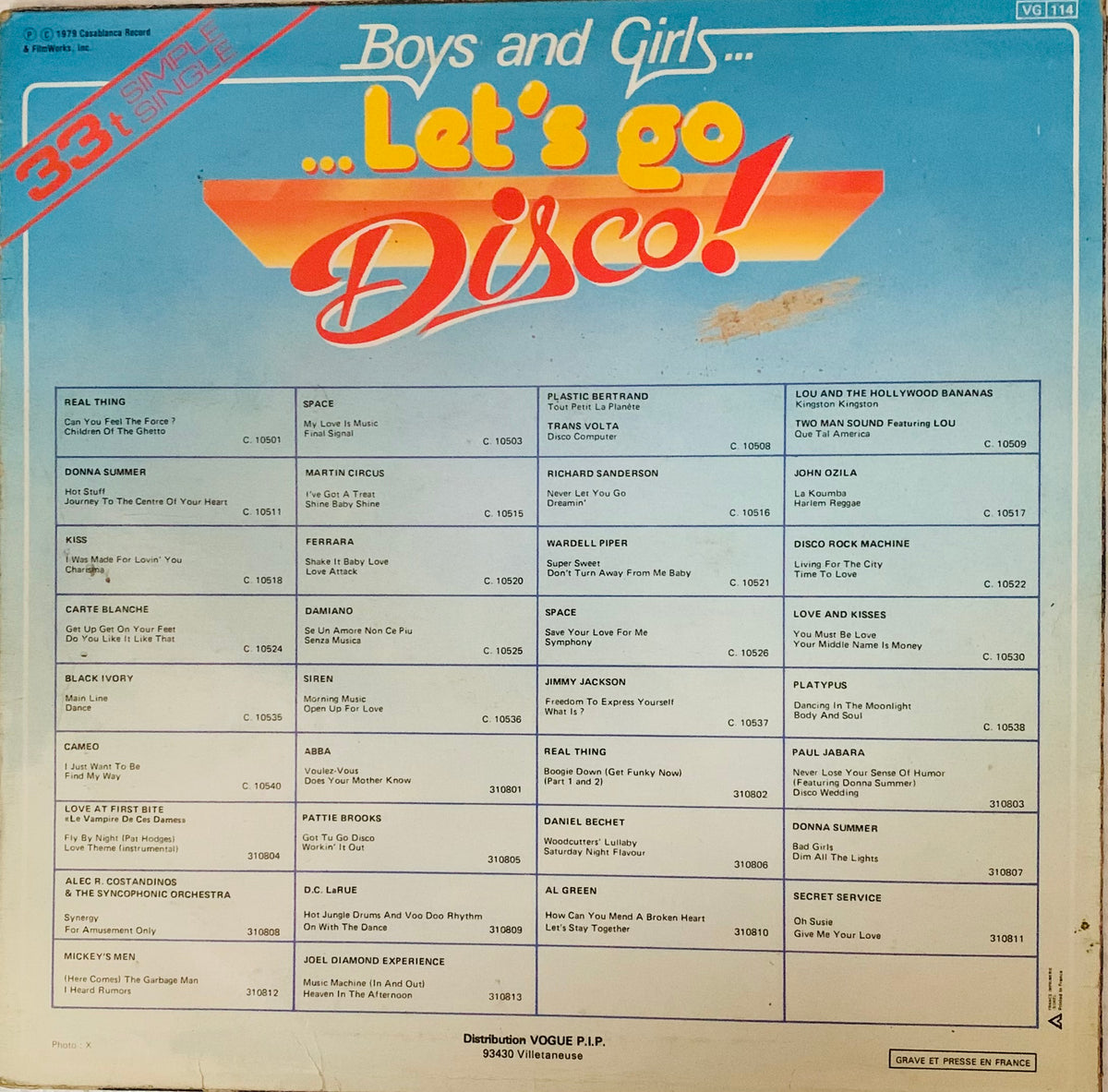 The back cover of the 1978 boys and girls album in the kiss product series showing text and track details