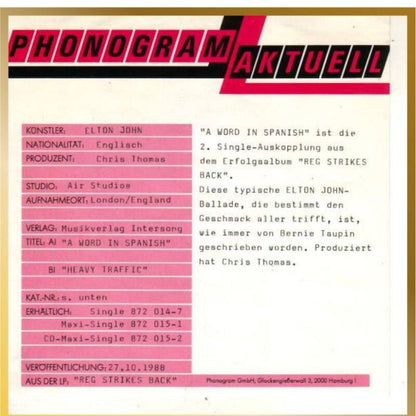 Elton John ‎– A Word In Spanish