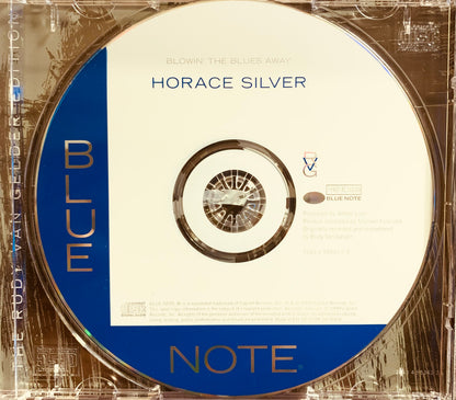 Cd 001 blue note jazz album cd blowin the blues away by horace silver with a white and blue label and silver lettering