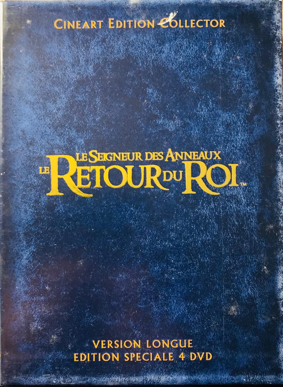 Dark blue textured dvd box for the lord of the rings the return of the king cineart edition with gold lettering 4-dvd set