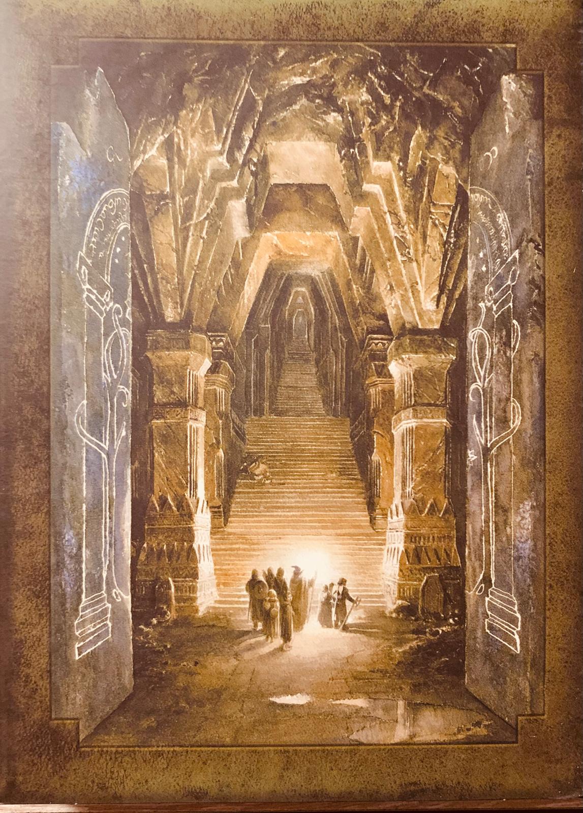 A 4-dvd box set of the lord of the rings the return of the king extended collector’s edition with a grand stone staircase and ornate pillars background