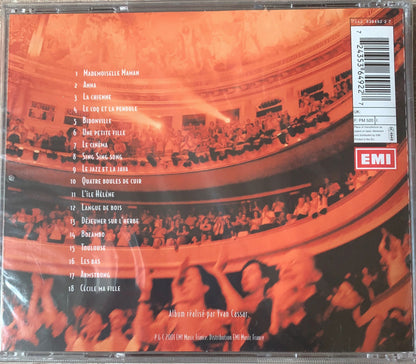 The back cover of a sealed cd case for claude nougaro au théâtre des champs-élysées live 2001 with tracklist and emi logo