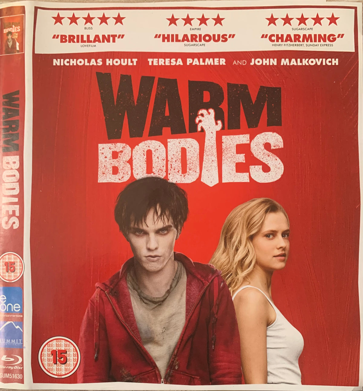 Red blu-ray disc case for the movie warm bodies featuring nicholas hoult and teresa palmer in bleu-ray product packaging