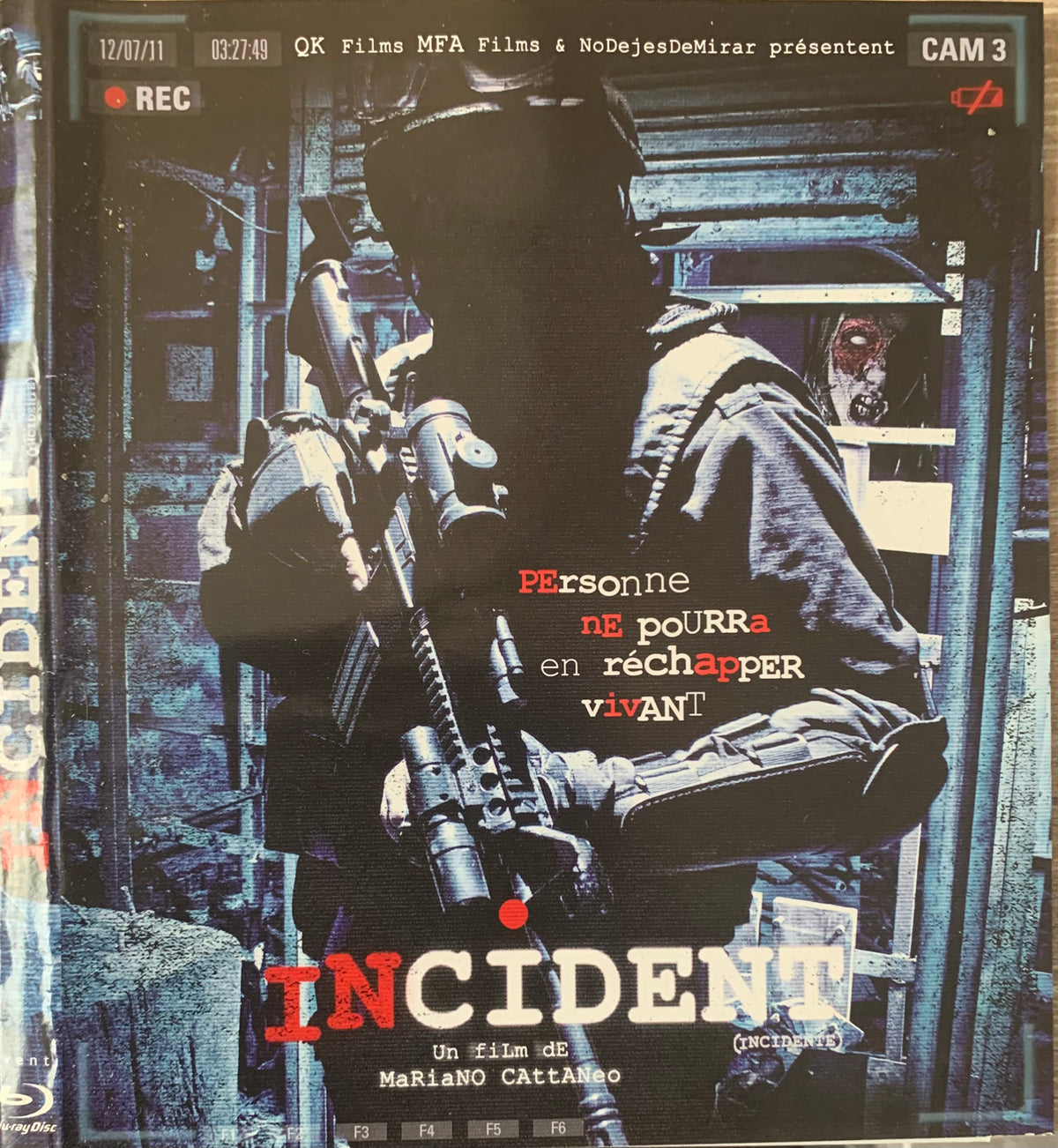 Bleu-ray movie poster for incident shows a soldier in tactical gear holding an assault rifle against a gritty urban backdrop