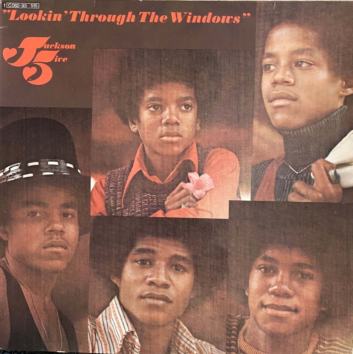 The jackson 5 lookin through the windows lp album cover featuring a collage of members in distinct outfits