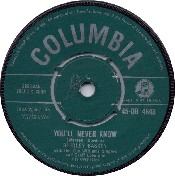 Shirley Bassey – You'll Never Know