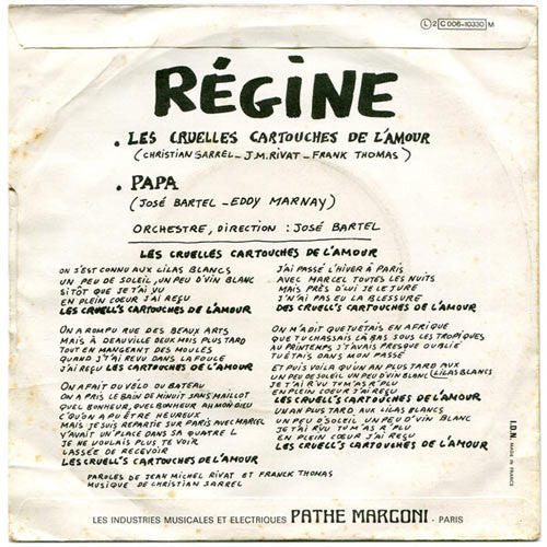 Régine – Les Cruelles Cartouches De L'amour / Papa