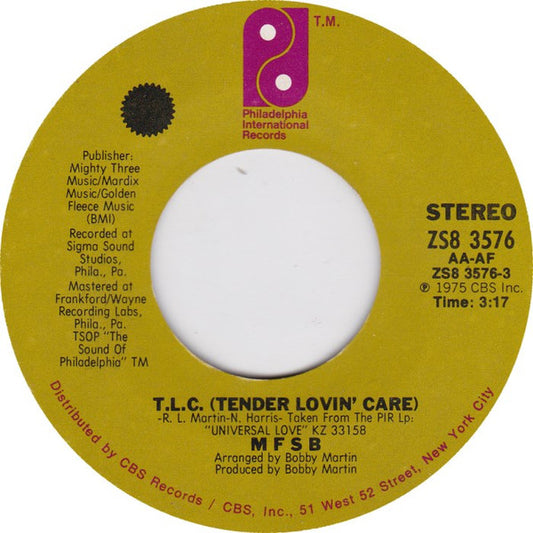 MFSB – T.L.C. (Tender Lovin' Care) / Love Has No Time Or Place