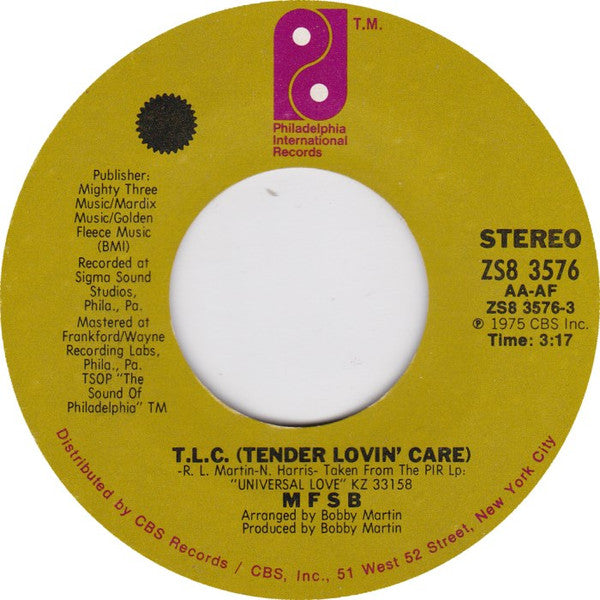 MFSB – T.L.C. (Tender Lovin' Care) / Love Has No Time Or Place
