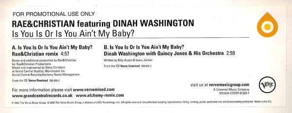 Rae & Christian Featuring Dinah Washington – Is You Is Or Is You Ain't My Baby?