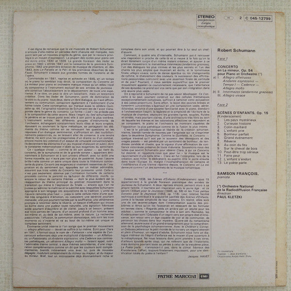 Robert Schumann, Samson François, Paul Kletzki, Orchestre National De France – Concerto Pour Piano / Scenes D'Enfants
