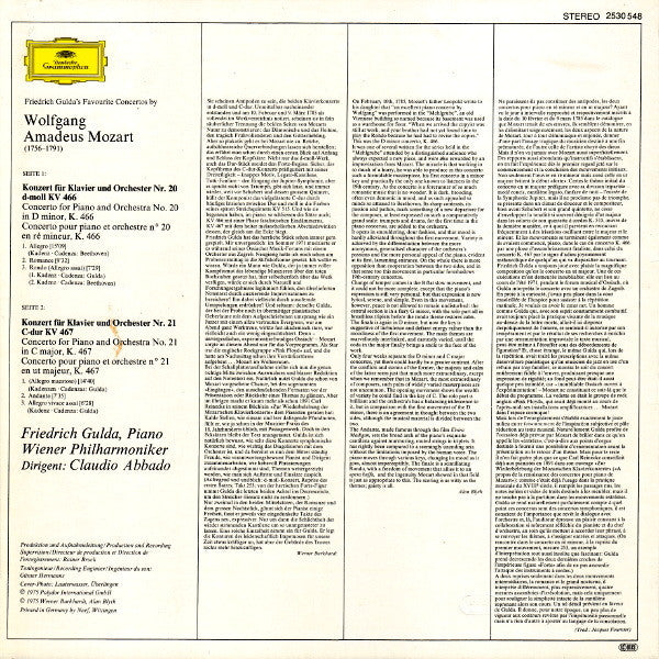 Wolfgang Amadeus Mozart, Friedrich Gulda | Wiener Philharmoniker • Wiener Philharmoniker | Claudio Abbado – Klavierkonzerte · Piano Concertos Nr. 20 & 21