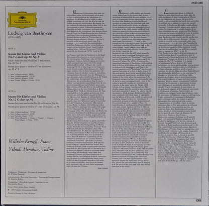 Ludwig Van Beethoven / Wilhelm Kempff, Yehudi Menuhin – Sonates Pour Piano Et Violon N° 7 En Ut Mineur, Op. 30 N° 2 - N° 10 En Sol Majeur, Op. 96