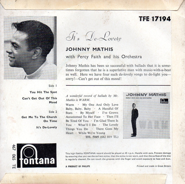 Johnny Mathis With Percy Faith & His Orchestra – It's De Lovely