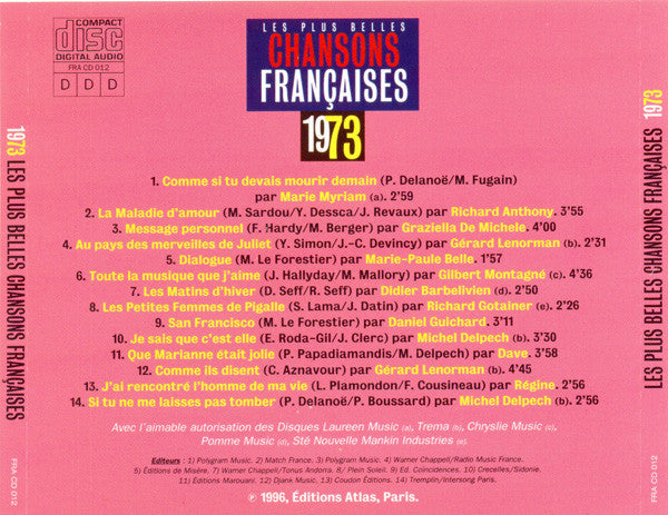 Various – Les Plus Belles Chansons Françaises (1973)