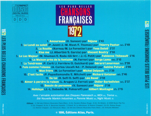 Various – Les Plus Belles Chansons Françaises - 1972