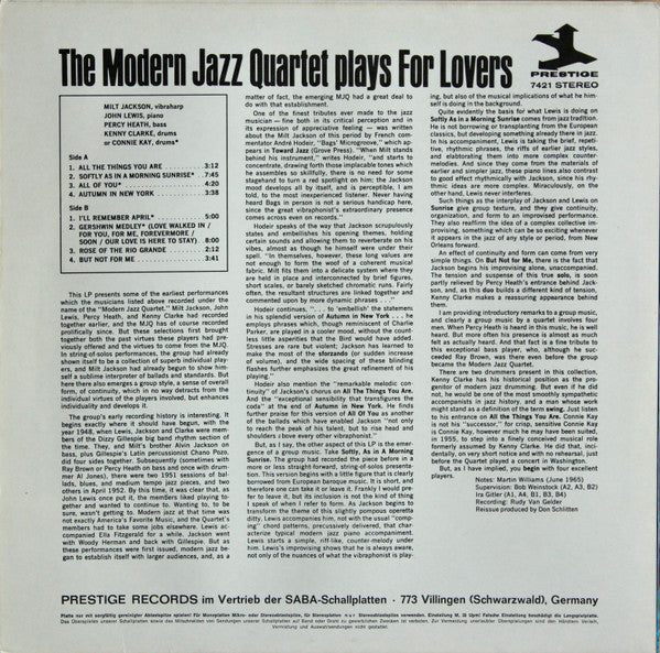 The Modern Jazz Quartet – Plays For Lovers