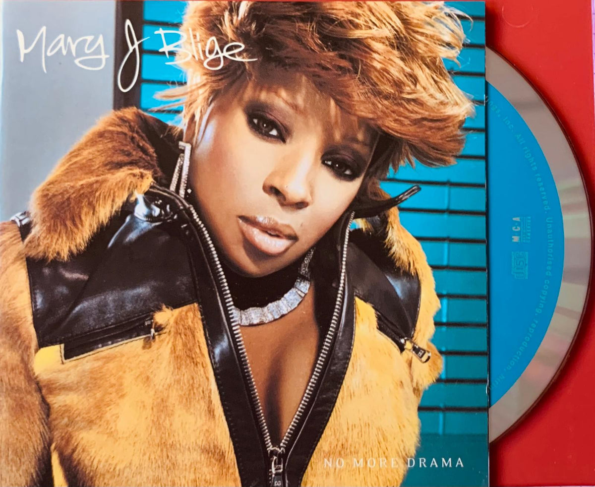Mary j. no more drama album cover featuring a close-up portrait of Mary j. in vibrant colors and bold style