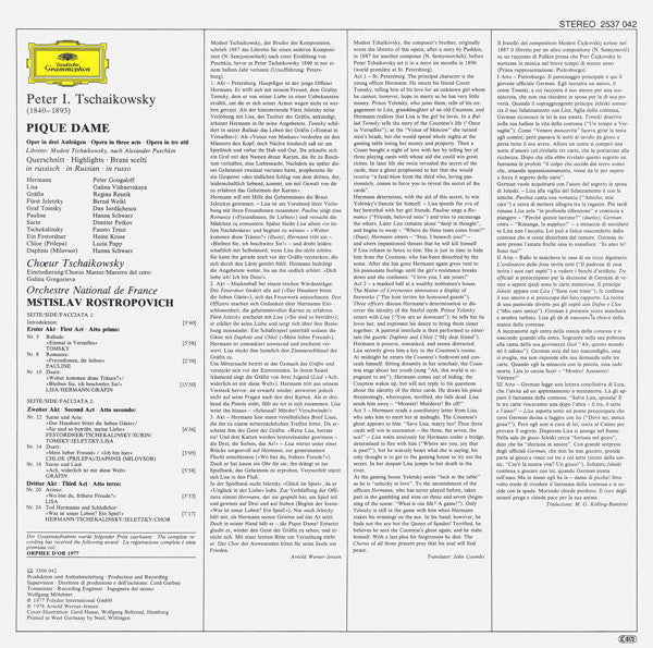 Pyotr Ilyich Tchaikovsky, Peter Gougalov ∙ Galina Vishnevskaya ∙ Regina Resnik ∙ Bernd Weikl ∙ Dan Iordăchescu ∙ Hanna Schwarz ∙ Lucia Popp ∙ Dimiter Petkov ∙ Fausto Tenzi ∙ Heinz Kruse, Orchestre National De France ∙ Mstislav Rostropovich – Pique Dame