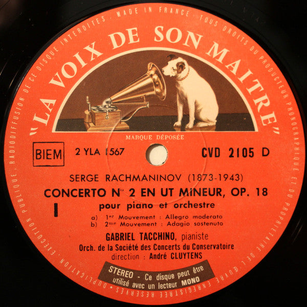 Sergei Rachmaninoff - Gabriel Tacchino - André Cluytens - Orchestre De La Société Des Concerts Du Conservatoire – Concerto No. 2 En Ut Mineur, Op. 18  / Prélude En Ut Dièse Mineur, Op. 3, No. 2