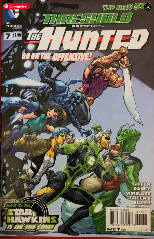 Threshold presents the hunted the new 52 #7 comic book cover features vibrant characters with detailed costumes and sword action