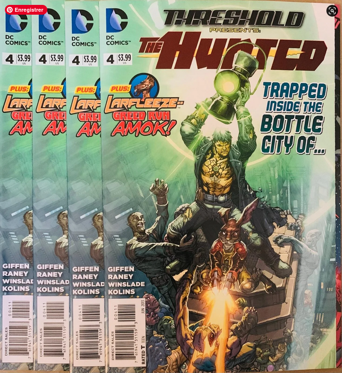 Dc comics threshold presents the hunted issue 4 features a muscular green character holding a glowing lantern priced at 399 us