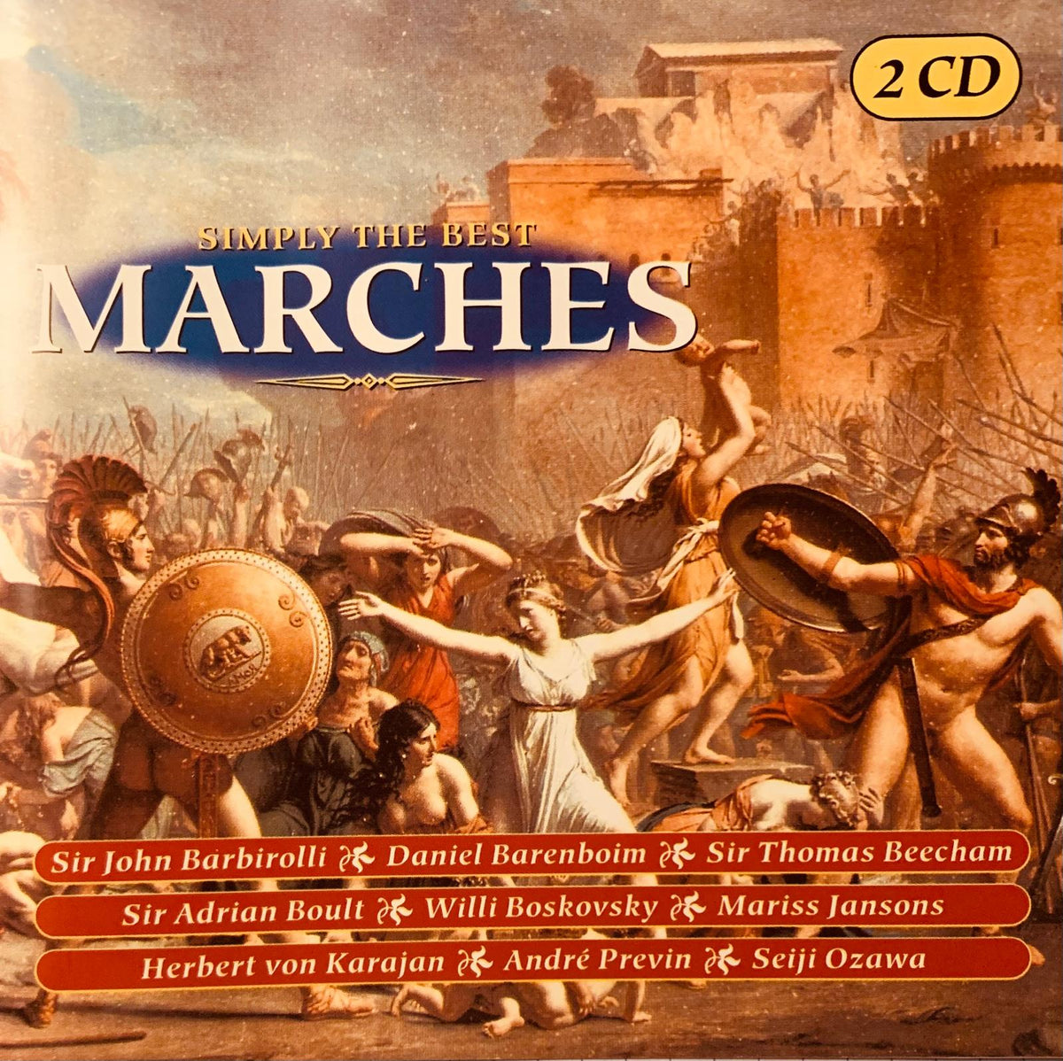 Simply the best marches 2cd album cover with classical painting of ancient warriors and gold embossed text on warm background