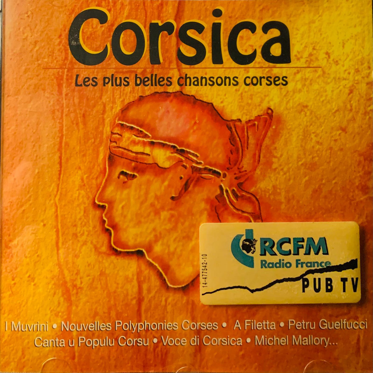 Orange textured cd cover featuring a carved profile silhouette for various artists corsica les plus belles chansons corses
