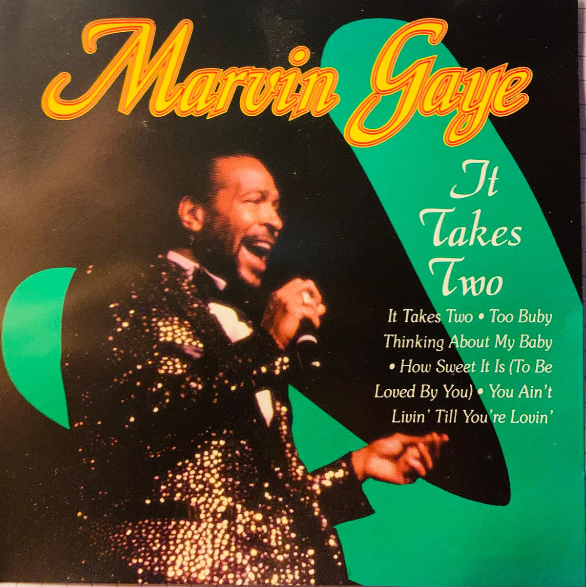Marvin Gaye it takes two original CD album cover featuring a black and gold sequined tuxedo jacket design